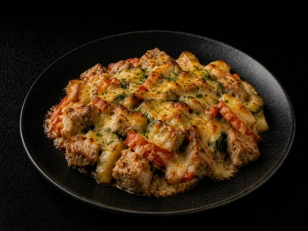 Куриная отбивная с овощами под сыром